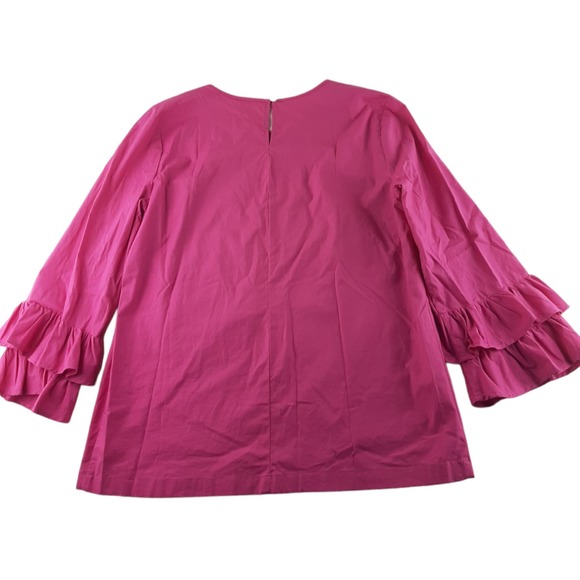J Crew Women's Pink Cotton Poplin 3/4 Ruffle Sleeve Shift Top Blouse Keyhole 6 - Picture 3 of 7